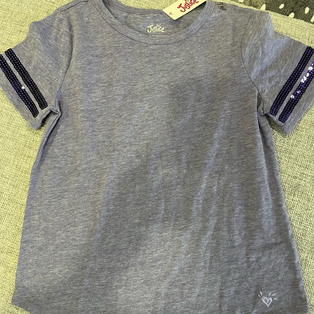 New: Justice Purple Tee with Dark Purple Sequence Sleeve Details (3 available)